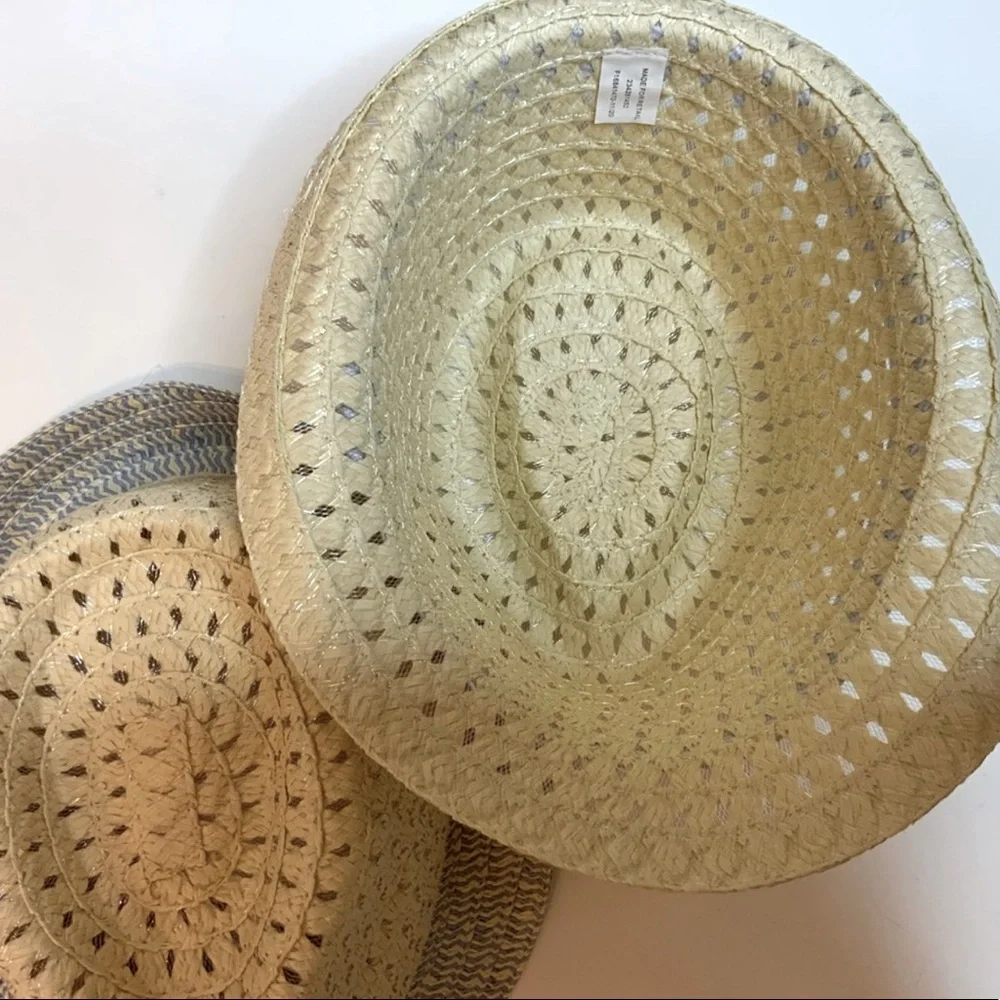 BOYS BLUE TAN RIBBON FEDORA WOVEN HAT